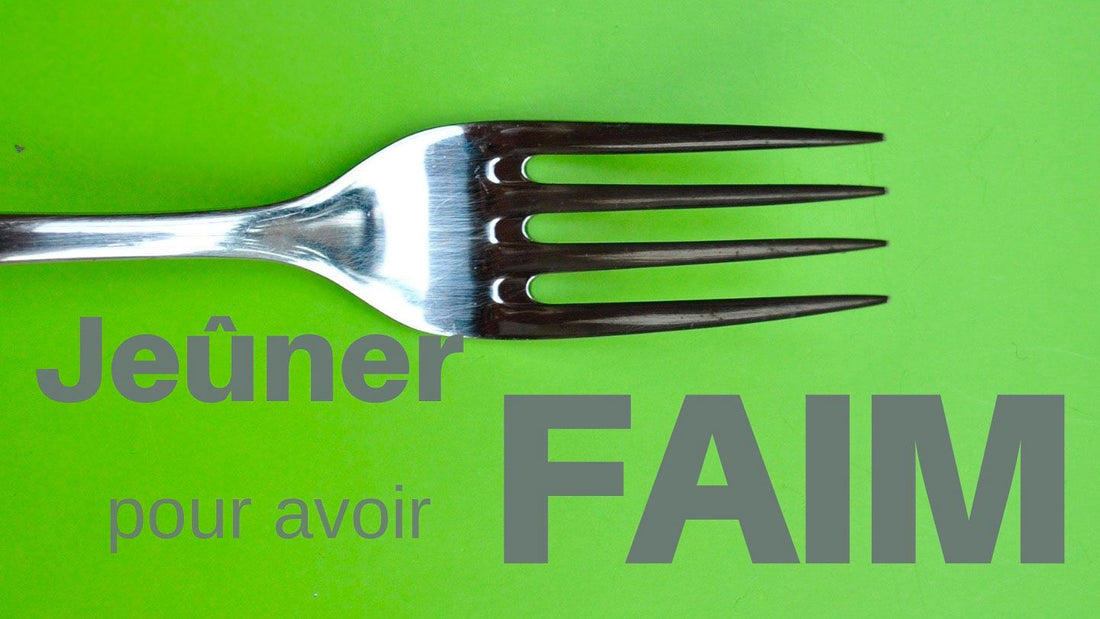 Fourchette sur fond vert, titre Jeûner pour avoir faim