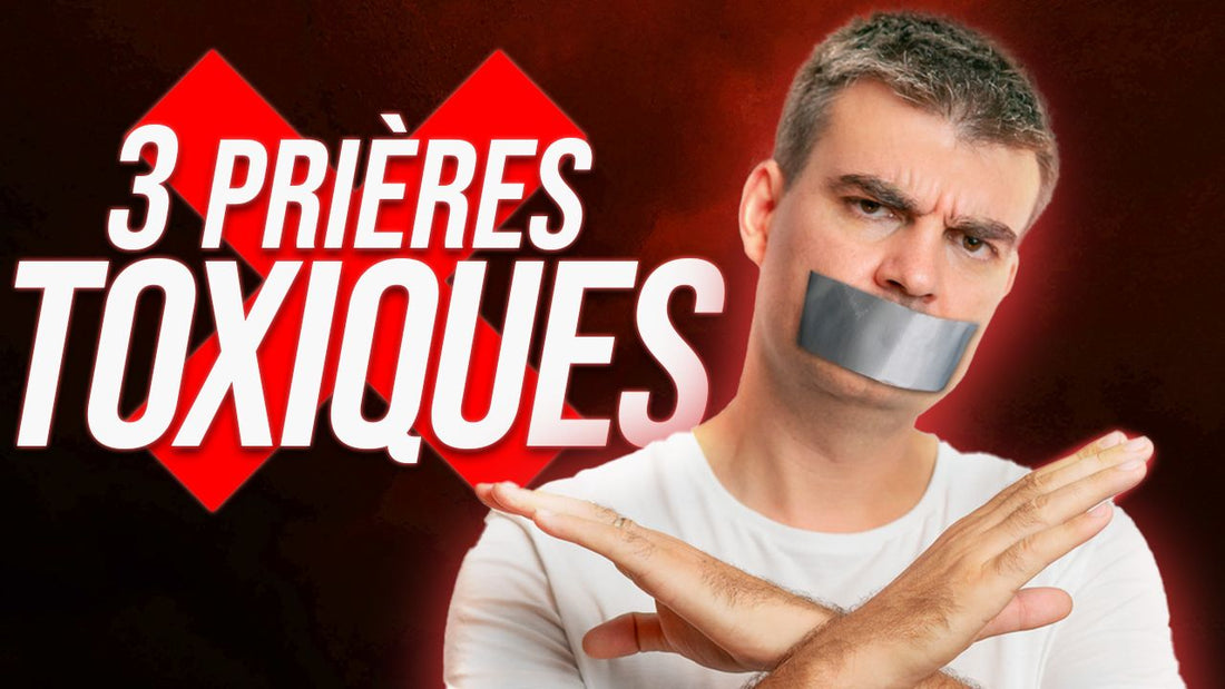 Homme la bouche couverte d'un ruban adhésif, bras croisés en signe de refus, titre 3 prières toxiques